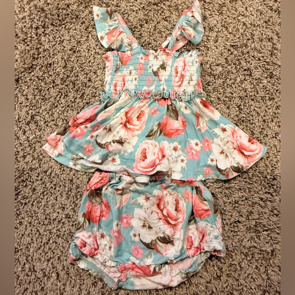 Posh Peanut Pink and Blue Floral Baby Outfit